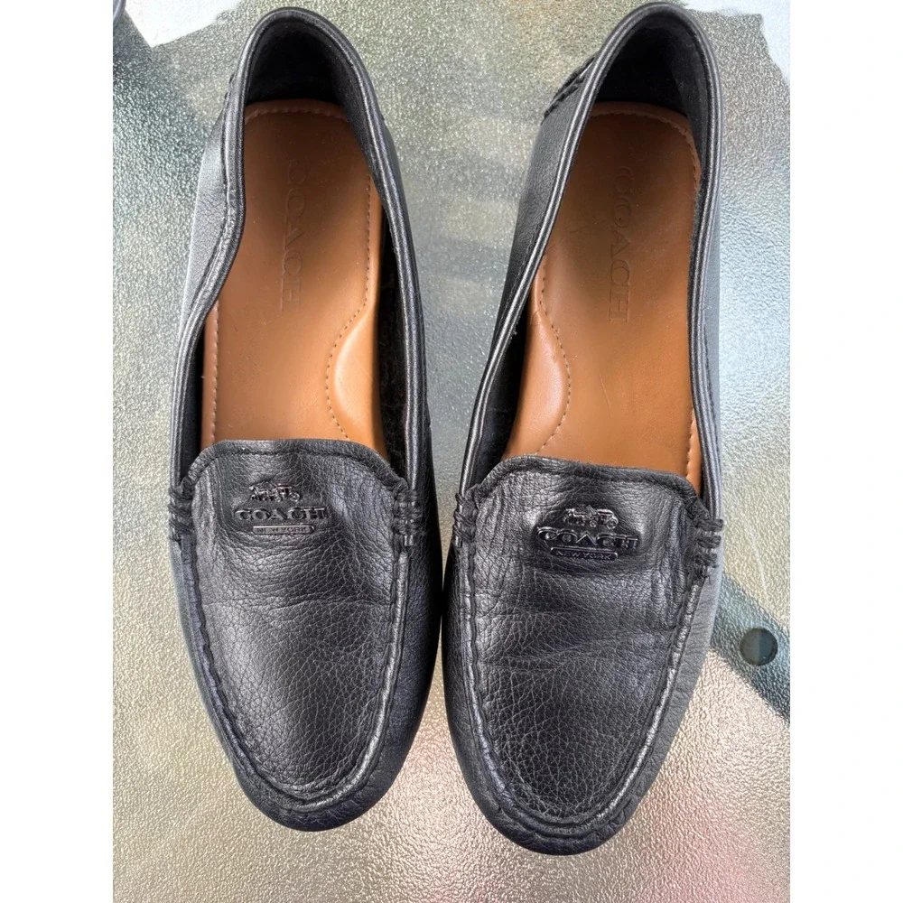Coach Mary Lock Up Black‎ Pebbled Leather Loafers Driving Mocs A00925 Womens 7.5
